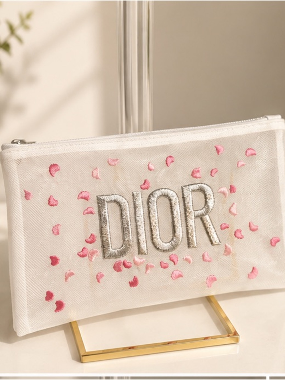 New Dior White and Pink Mesh Pouch